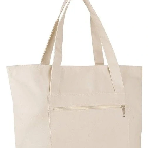 Canvas tote bag with zipper